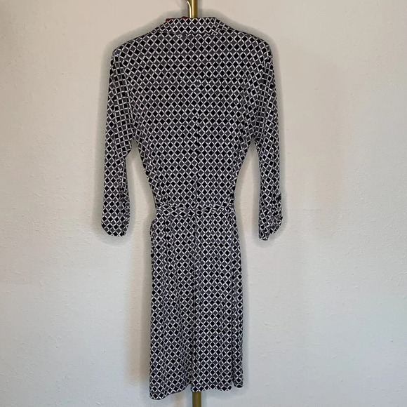 Carole Little Black Grey & White Shirt Dress Size 8 Geometric Pattern 3/4 Sleeve - Picture 2 of 6